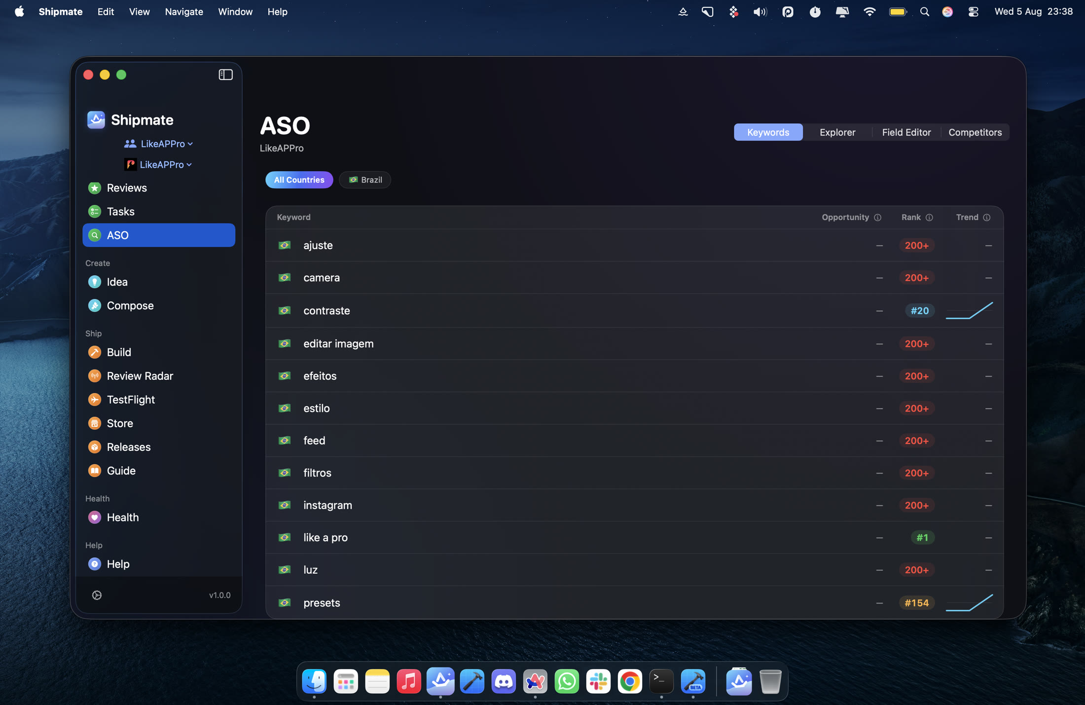 Shipmate ASO — keyword ranks, opportunity, and trends.